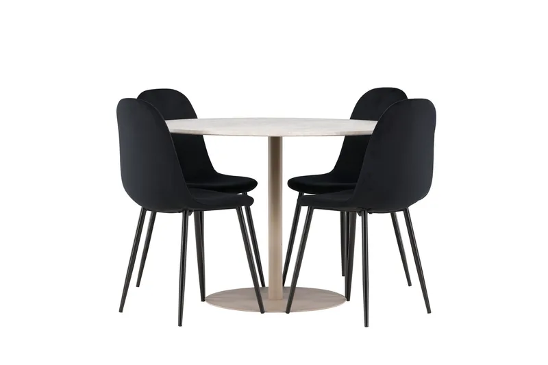 Lycke Spisegruppe 110 cm Rund med 4 Polar stoler - Beige/Svart - Møbler - Bord - Spisegrupper