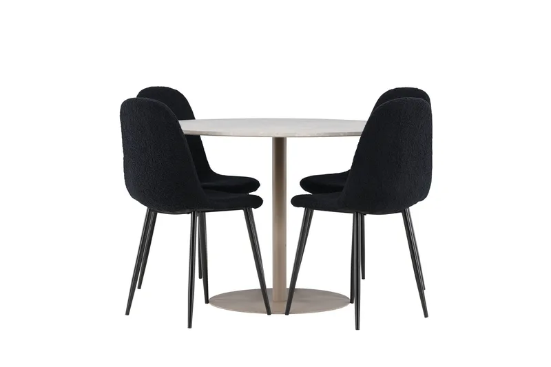 Lycke Spisegruppe 110 cm Rund med 4 Polar stoler - Beige/Svart - Møbler - Bord - Spisegrupper