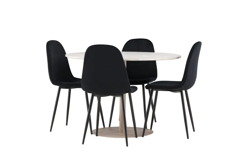 Lycke Spisegruppe 110 cm Rund med 4 Polar stoler - Beige/Svart - Møbler - Bord - Spisegrupper