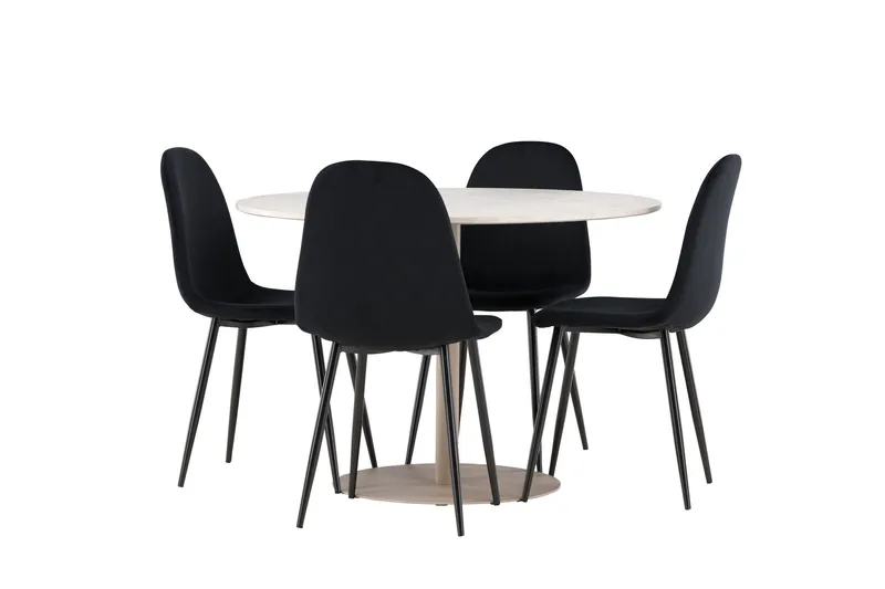 Lycke Spisegruppe 110 cm Rund med 4 Polar stoler - Beige/Svart - Møbler - Bord - Spisegrupper