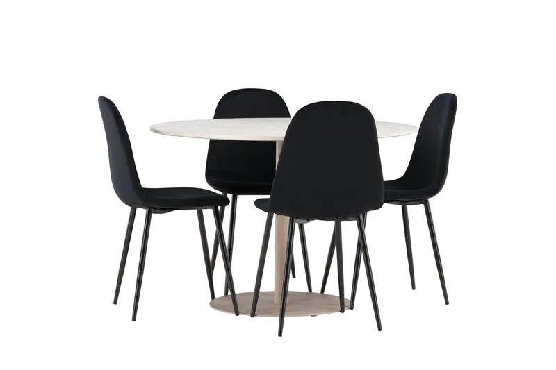 Lycke Spisegruppe 110 cm Rund med 4 Polar stoler - Beige/Svart - Møbler - Bord - Spisegrupper