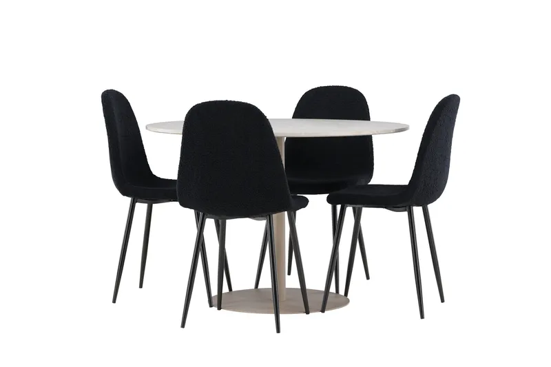 Lycke Spisegruppe 110 cm Rund med 4 Polar stoler - Beige/Svart - Møbler - Bord - Spisegrupper