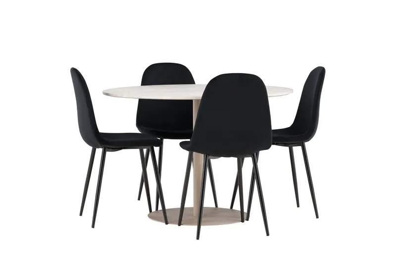 Lycke Spisegruppe 110 cm Rund med 4 Polar stoler - Beige/Svart - Møbler - Bord - Spisegrupper
