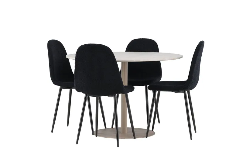 Lycke Spisegruppe 110 cm Rund med 4 Polar stoler - Beige/Svart - Møbler - Bord - Spisegrupper