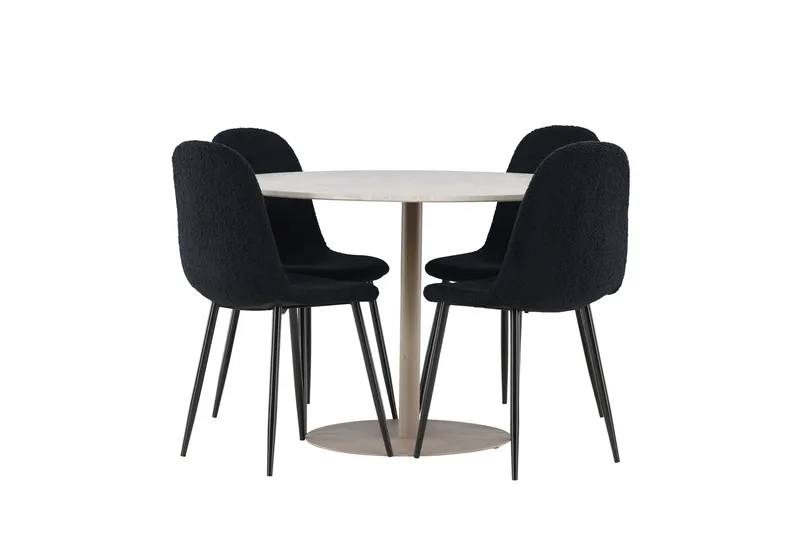 Lycke Spisegruppe 110 cm Rund med 4 Polar stoler - Beige/Svart - Møbler - Bord - Spisegrupper