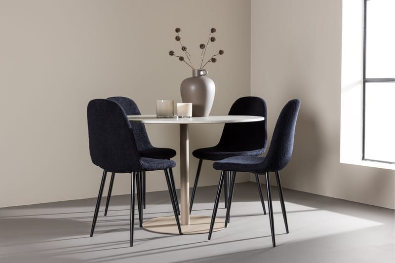 Lycke Spisegruppe 110 cm Rund med 4 Polar stoler - Beige/Svart - Møbler - Bord - Spisegrupper