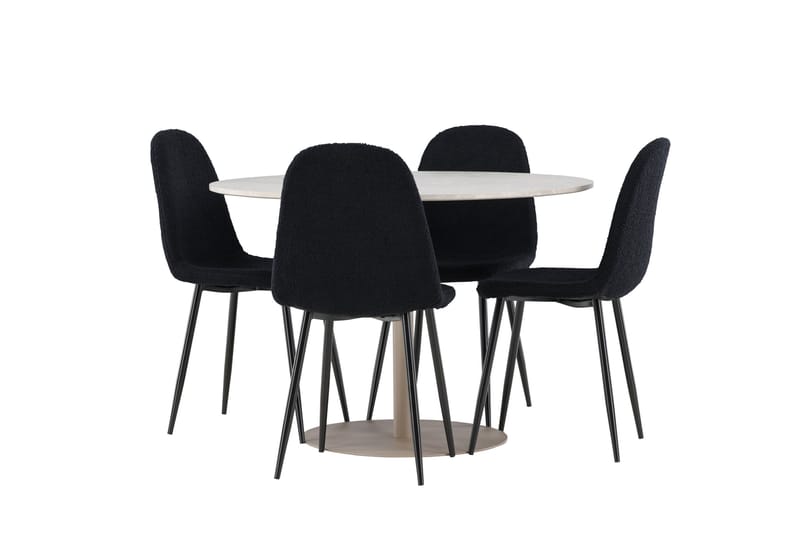 Lycke Spisegruppe 110 cm Rund med 4 Polar stoler - Beige/Svart - Møbler - Bord - Spisegrupper
