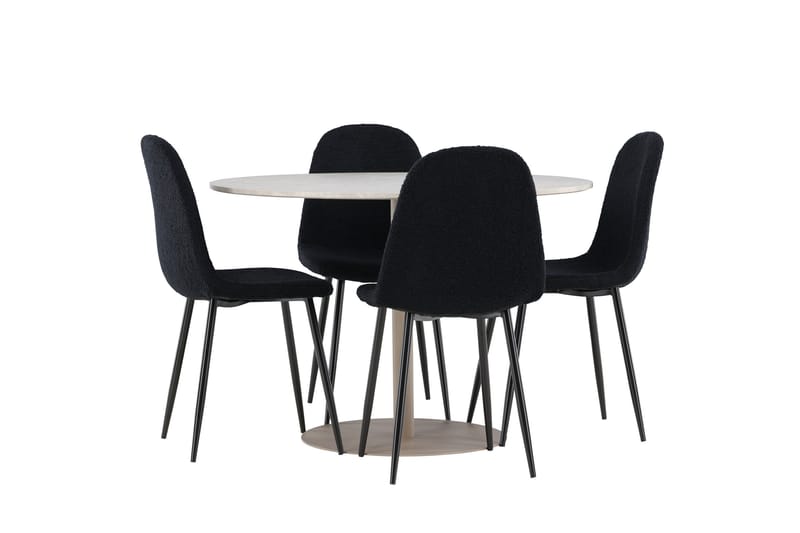 Lycke Spisegruppe 110 cm Rund med 4 Polar stoler - Beige/Svart - Møbler - Bord - Spisegrupper