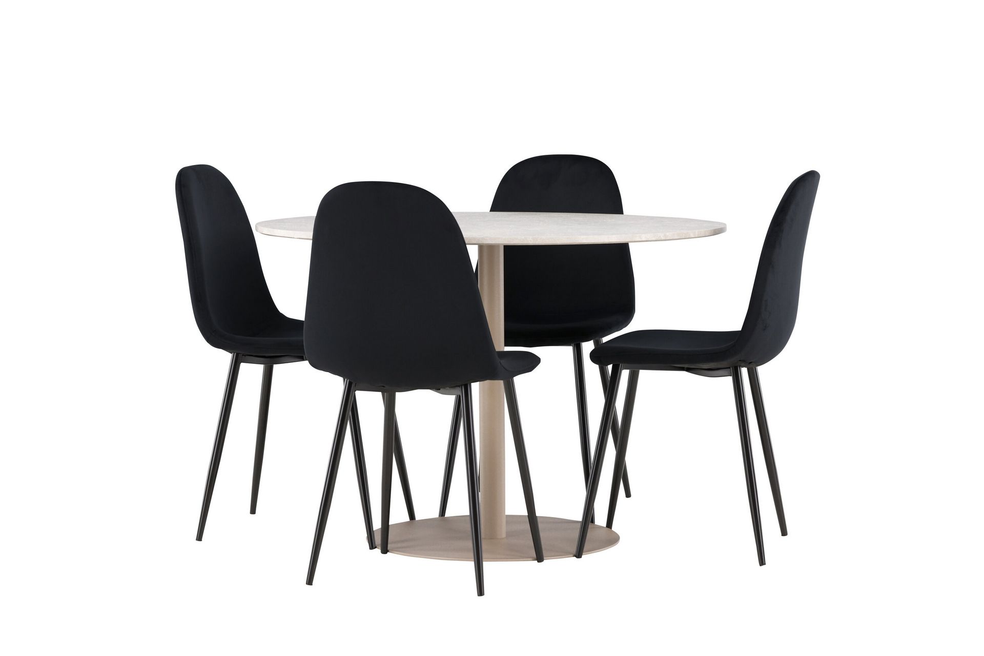 Lycke Spisegruppe 110 cm Rund med 4 Polar stoler - Beige/Svart - Møbler - Bord - Spisegrupper