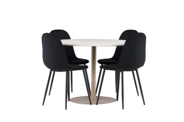 Lycke Spisegruppe 110 cm Rund med 4 Polar stoler - Beige/Svart - Møbler - Bord - Spisegrupper