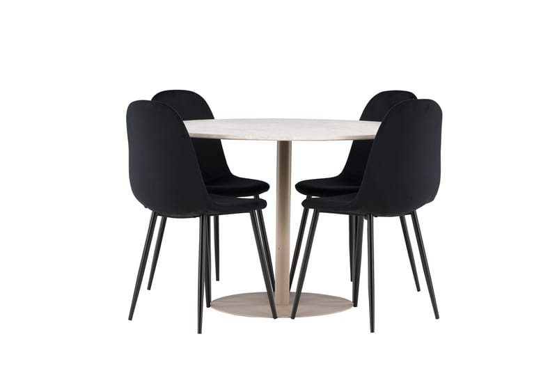 Lycke Spisegruppe 110 cm Rund med 4 Polar stoler - Beige/Svart - Møbler - Bord - Spisegrupper