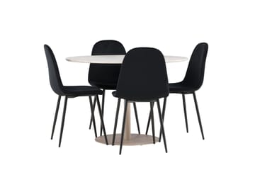 Lycke Spisegruppe 110 cm Rund med 4 Polar stoler - Beige/Svart - Møbler - Bord - Spisegrupper