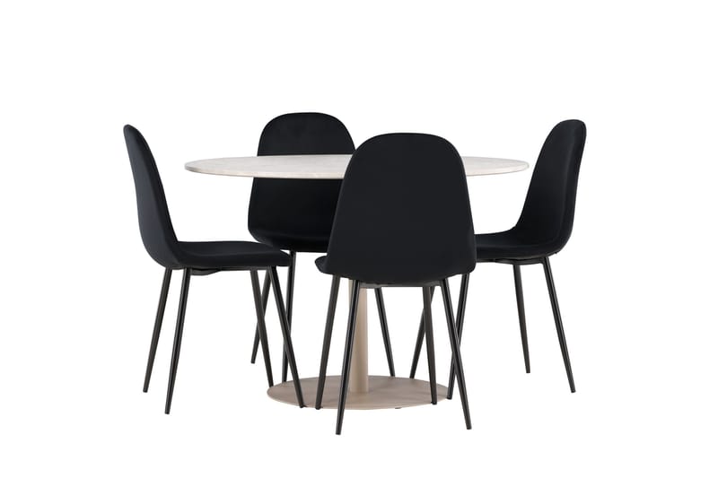 Lycke Spisegruppe 110 cm Rund med 4 Polar stoler - Beige/Svart - Møbler - Bord - Spisegrupper