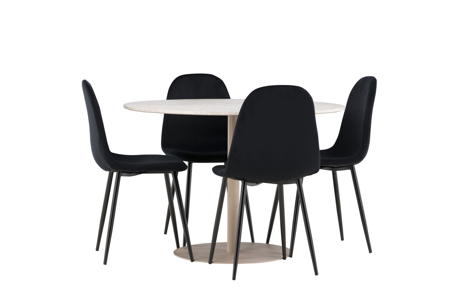 Lycke Spisegruppe 110 cm Rund med 4 Polar stoler - Beige/Svart - Møbler - Bord - Spisegrupper