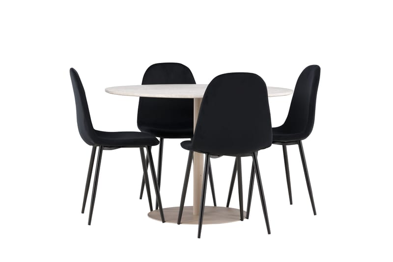 Lycke Spisegruppe 110 cm Rund med 4 Polar stoler - Beige/Svart - Møbler - Bord - Spisegrupper