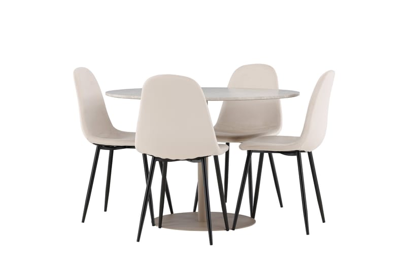 Lycke Spisegruppe 110 cm Rund med 4 Polar stoler - Beige/Beige - Møbler - Bord - Spisegrupper