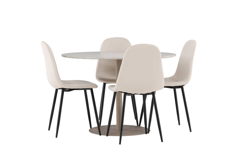 Lycke Spisegruppe 110 cm Rund med 4 Polar stoler - Beige/Beige - Møbler - Bord - Spisegrupper