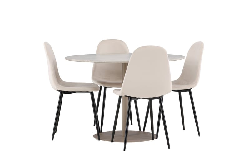 Lycke Spisegruppe 110 cm Rund med 4 Polar stoler - Beige/Beige - Møbler - Bord - Spisegrupper
