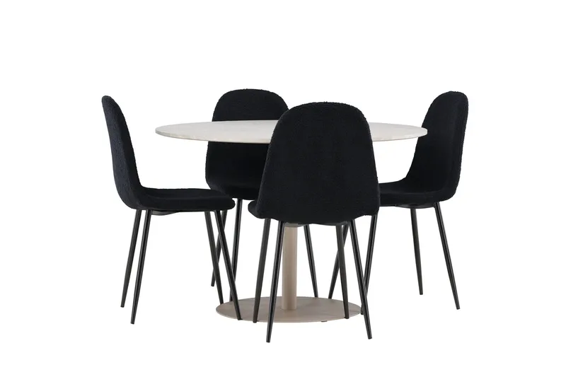 Lycke Spisegruppe 110 cm Rund med 4 Polar stoler - Beige/Svart - Møbler - Bord - Spisegrupper