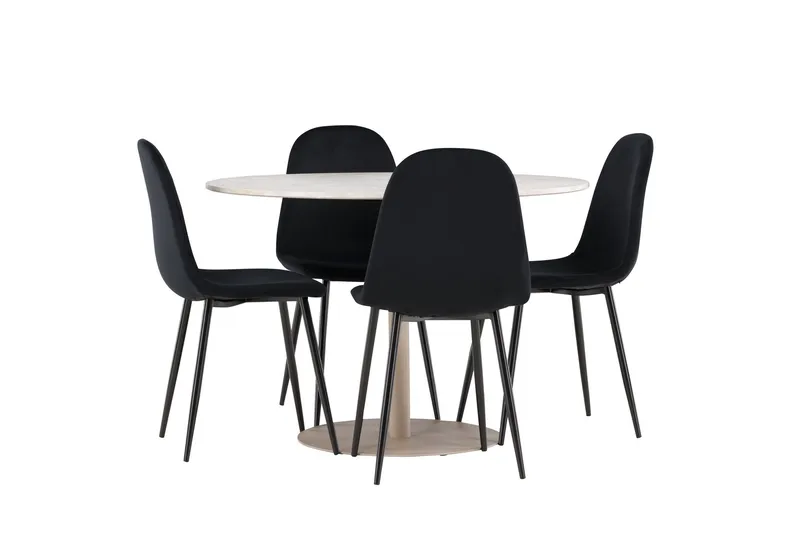 Lycke Spisegruppe 110 cm Rund med 4 Polar stoler - Beige/Svart - Møbler - Bord - Spisegrupper
