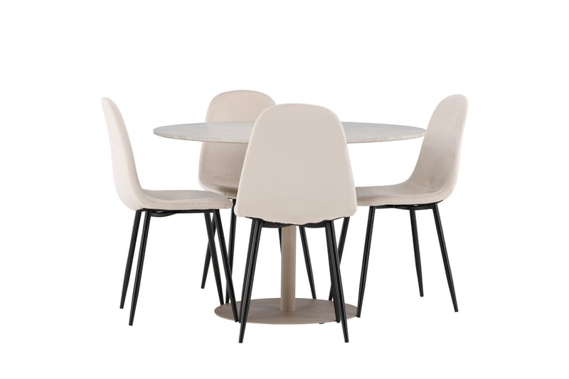 Lycke Spisegruppe 110 cm Rund med 4 Polar stoler - Beige/Beige - Møbler - Bord - Spisegrupper