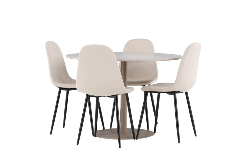Lycke Spisegruppe 110 cm Rund med 4 Polar stoler - Beige/Beige - Møbler - Bord - Spisegrupper