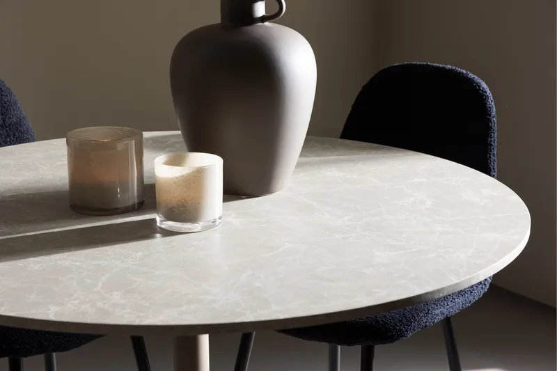 Lycke Spisegruppe 110 cm Rund med 4 Polar stoler - Beige/Svart - Møbler - Bord - Spisegrupper