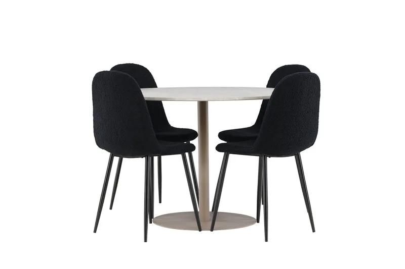 Lycke Spisegruppe 110 cm Rund med 4 Polar stoler - Beige/Svart - Møbler - Bord - Spisegrupper
