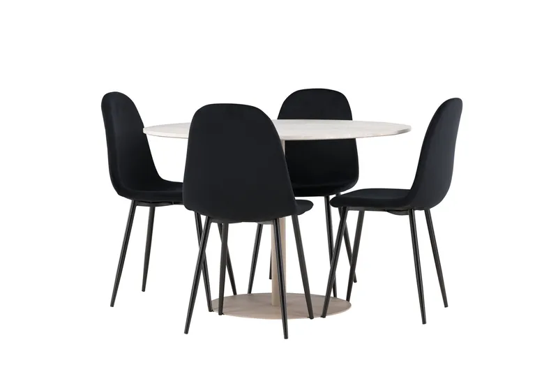 Lycke Spisegruppe 110 cm Rund med 4 Polar stoler - Beige/Svart - Møbler - Bord - Spisegrupper