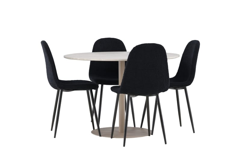 Lycke Spisegruppe 110 cm Rund med 4 Polar stoler - Beige/Svart - Møbler - Bord - Spisegrupper