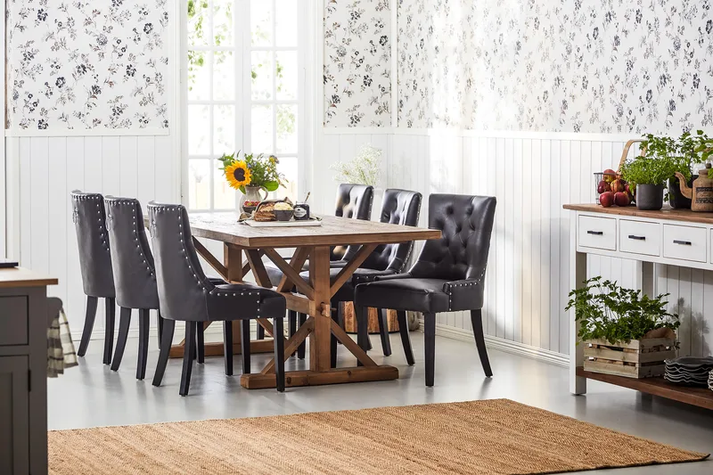 Lyon Forlengningsbar Spisegruppe 200 cm med 6 Tuva Stol - Natur/Svart - Møbler - Bord - Spisegrupper