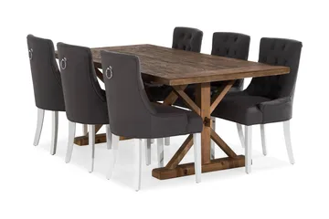 Lyon Forlengningsbar Spisegruppe 200 cm med 6 Viktoria Stol - Natur/Grå/Hvit - Møbler - Bord - Spisegrupper