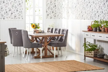 Lyon Forlengningsbar Spisegruppe 200 cm med 6 Viktoria Stol - Natur/Grå/Hvit - Møbler - Bord - Spisegrupper
