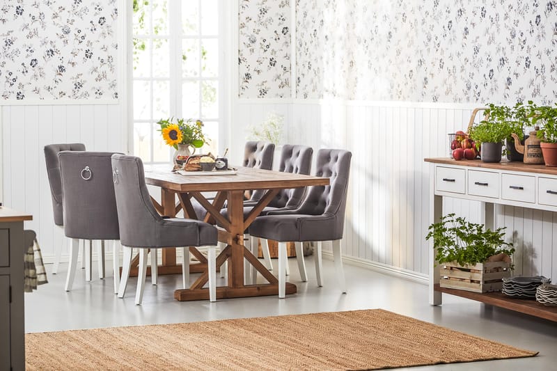 Lyon Forlengningsbar Spisegruppe 200 cm med 6 Viktoria Stol - Natur/Grå/Hvit - Møbler - Bord - Spisegrupper