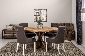 Lyon rund spisegruppe Ø150 cm med 4 stk. Viktoria stoler - Vintage alm/Grå/Hvit - Møbler - Bord - Spisegrupper