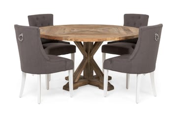 Lyon rund spisegruppe Ø150 cm med 4 stk. Viktoria stoler - Vintage alm/Grå/Hvit - Møbler - Bord - Spisegrupper