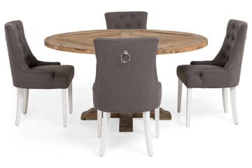 Lyon rund spisegruppe Ø150 cm med 4 stk. Viktoria stoler - Vintage alm/Grå/Hvit - Møbler - Bord - Spisegrupper