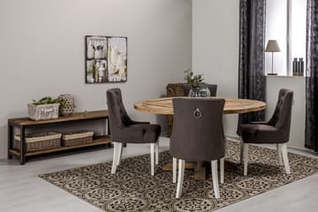 Lyon rund spisegruppe Ø150 cm med 4 stk. Viktoria stoler - Vintage alm/Grå/Hvit - Møbler - Bord - Spisegrupper