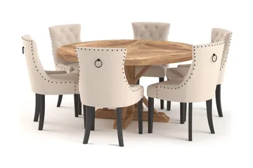 Lyon Spisebord 150 cm Rundt med 6 Viktoria Spisestoler - Brun - Møbler - Bord - Spisegrupper