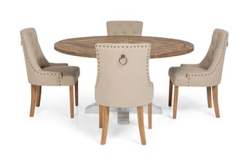 Lyon Spisegruppe Ø150 cm Rund med 4 stk. Viktoria Stoler - Vintage Natur/Hvit/Beige - Møbler - Bord - Spisegrupper