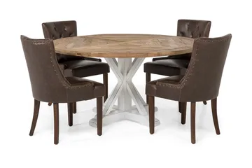 Lyon Spisegruppe Ø150 cm Rund med 4 Tuva Stoler - Vintage Natur/Hvit/Brun - Møbler - Bord - Spisegrupper