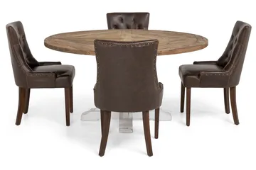 Lyon Spisegruppe Ø150 cm Rund med 4 Tuva Stoler - Vintage Natur/Hvit/Brun - Møbler - Bord - Spisegrupper