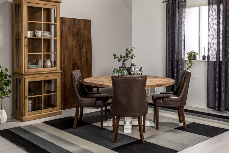 Lyon Spisegruppe Ø150 cm Rund med 4 Tuva Stoler - Vintage Natur/Hvit/Brun - Møbler - Bord - Spisegrupper