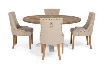 Lyon Spisegruppe Ø150 cm Rund med 4 Viktoria Stoler - Vintage Natur/Hvit/Beige - Møbler - Bord - Spisegrupper
