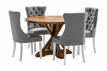 Lyon Spisegruppe 120 cm Rund inkl. 4 Bergviken Stoler - Brun - Møbler - Bord - Spisegrupper
