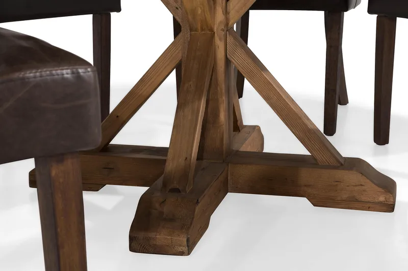 Lyon spisegruppe 150 cm rund i mørkt tre med 6 Tuva stoler - Vintage alm / Brun PU - Møbler - Bord - Spisegrupper