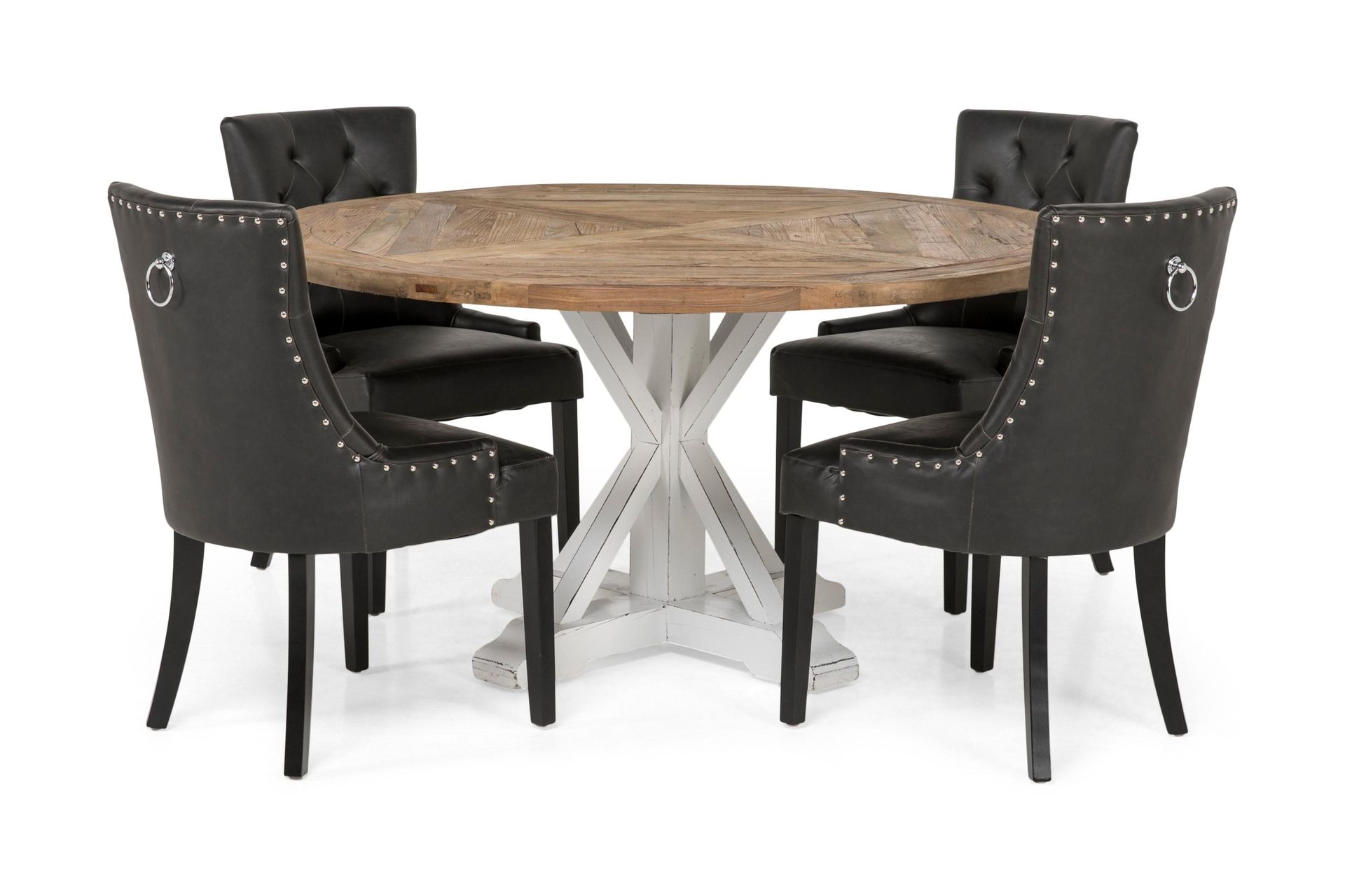 Lyon Spisegruppe 150 cm Rund med 4 Tuva Lenestol - Vintage Alm/Hvit/Svart PU