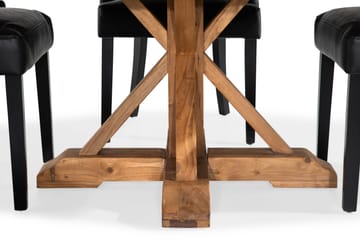 Lyon spisegruppe 150 cm rund med 4 Tuva lenestoler - Vintage alm/Svart PU - Møbler - Bord - Spisegrupper