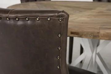 Lyon Spisegruppe 150 cm Rund med 6 Tuva Lenestoler - Vintage Alm/Hvit/Brun PU - Møbler - Bord - Spisegrupper