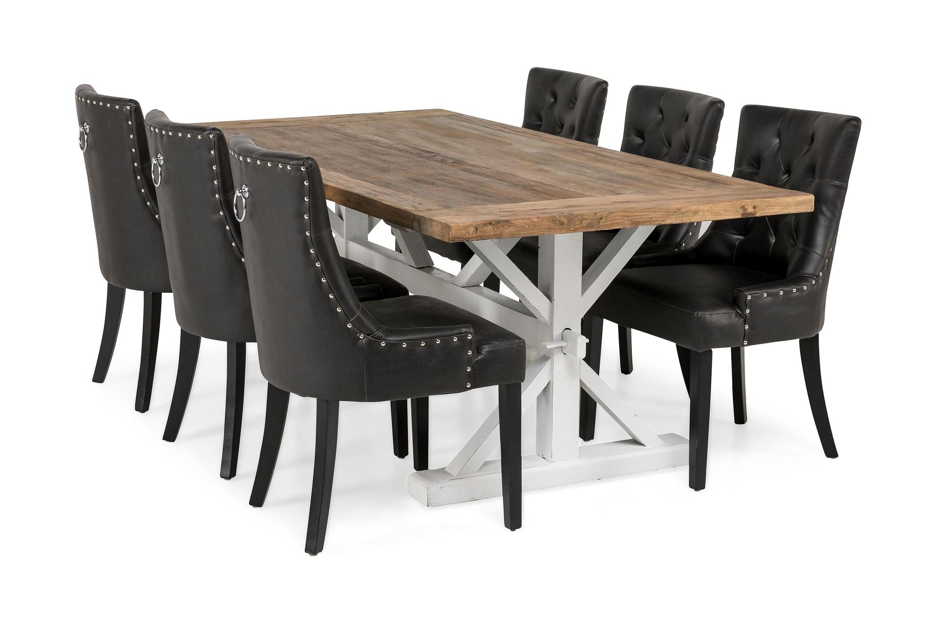 Lyon Spisegruppe 200 cm med 6 Tuva Stol - Natur/Hvit/Svart